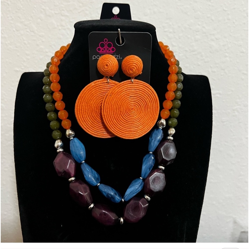 Multi colored necklace with upgraded earrings